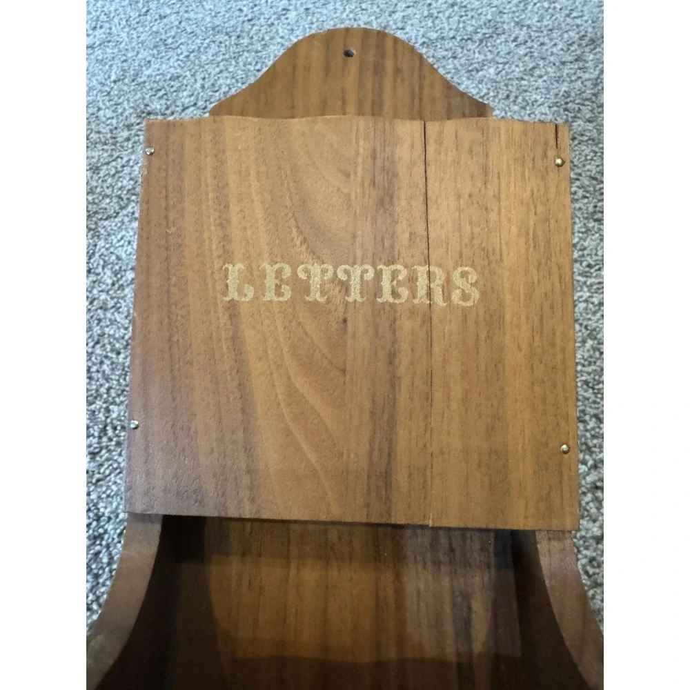 Vintage MCM Wooden 3 Tier Wall Hanging Mail Organizer Letters‎ Bills Misc-22